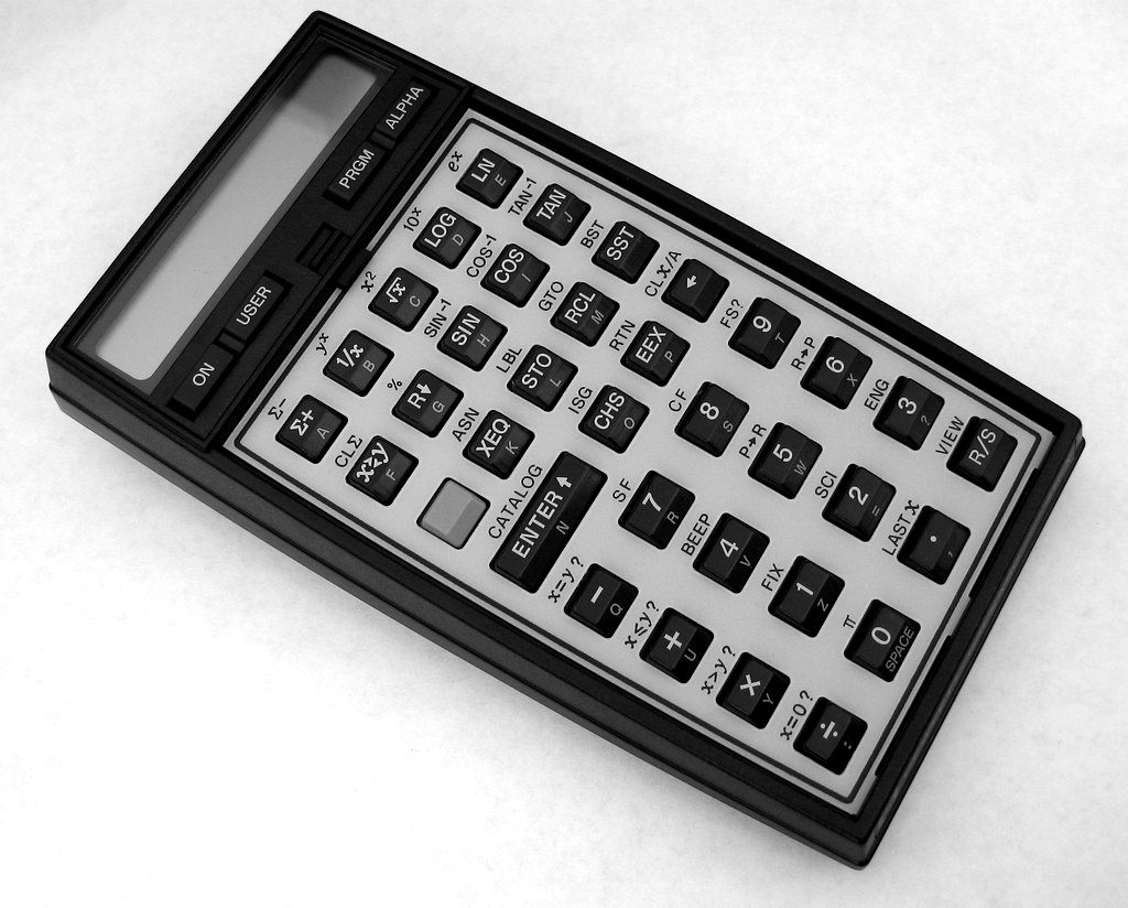 A financial calculator on a white surface