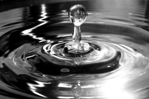 A water droplet splashing into a still surface