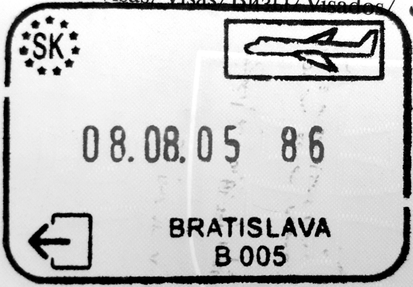 A Bratislava border entry stamp in a passport