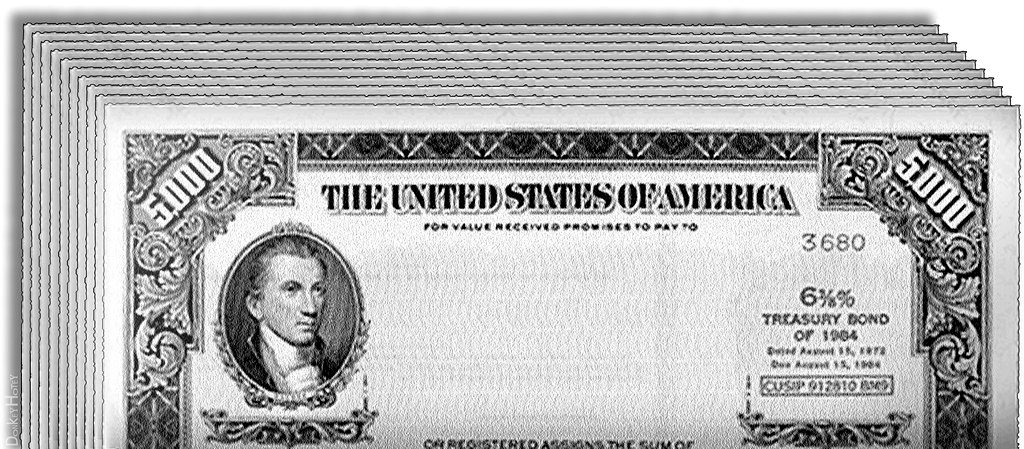 A stack of old US Treasury bond certificates