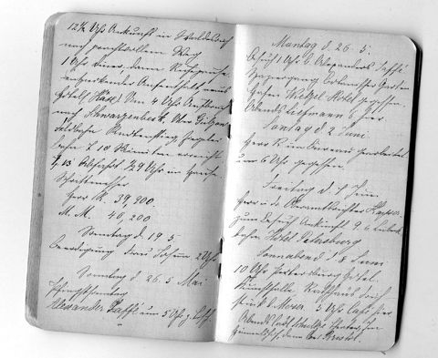 A small notebook with handwritten pages in old script