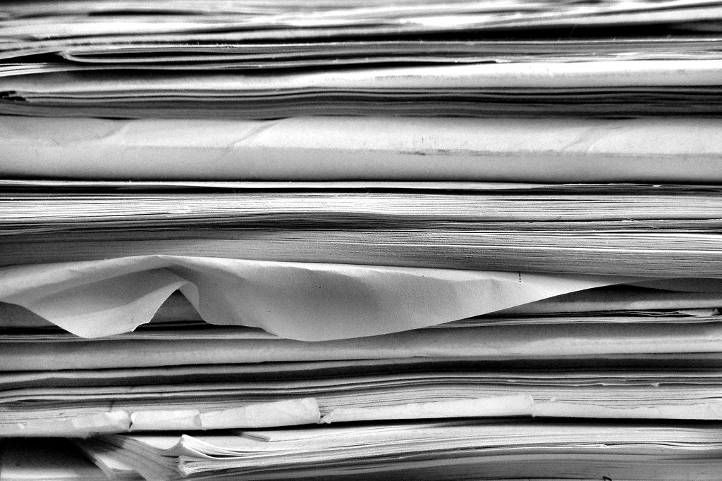 A thick stack of papers seen edge-on