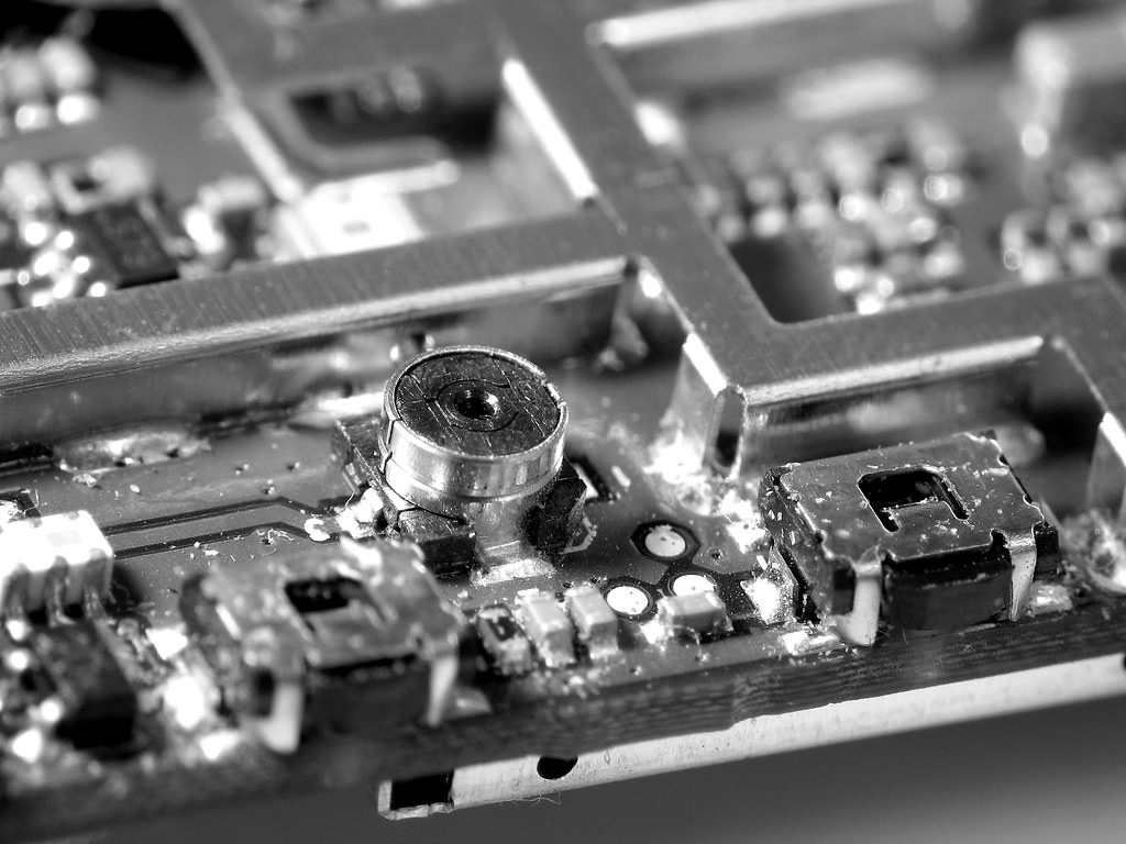 Close-up of a green electronic circuit board